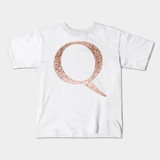 Q rose gold glitter monogram letter Kids T-Shirt